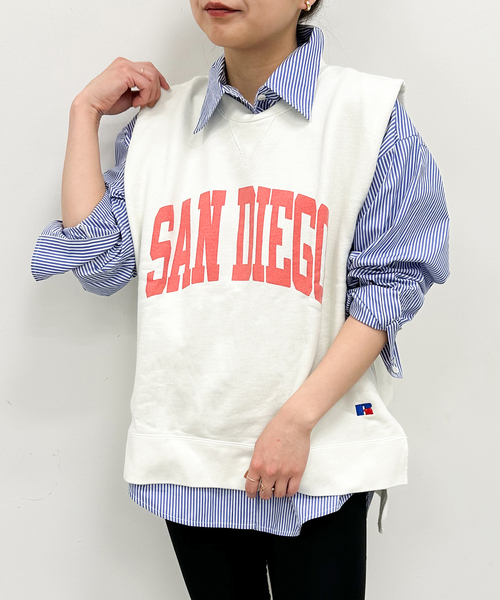 U by SPICK&SPAN（ユーバイスピックアンドスパン）の「【RUSSELL ATHLETIC/ラッセル・アスレティック】 HIGH COTTON Sweat Wmns（Tシャツ/カットソー・レディース・ネイビー/アイボリー/レッド・FREE）」の9枚目の写真