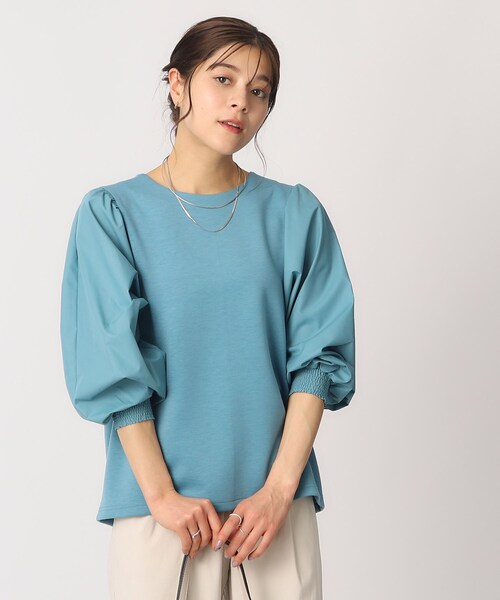 DRESKIP（ドレスキップ）の「◆【8分袖】お袖異素材 ドッキングトップス（Tシャツ/カットソー・レディース・サンドベージュ/ライトブルー/ベビーピンク/ブラック・04/03/02）」の13枚目の写真