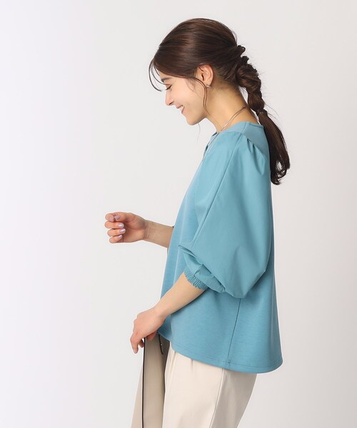 DRESKIP（ドレスキップ）の「◆【8分袖】お袖異素材 ドッキングトップス（Tシャツ/カットソー・レディース・サンドベージュ/ライトブルー/ベビーピンク/ブラック・04/03/02）」の14枚目の写真