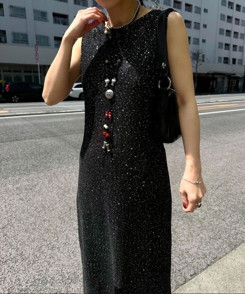 トップス Ameri GEOMETRIC GLITTER KNIT TOP Ameri（アメリ）の「GLITTER KNIT LONG TOP（Tシャツ/カットソー