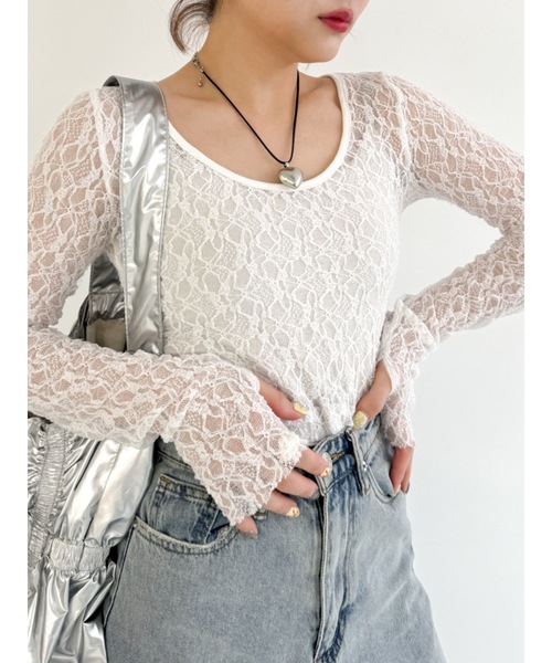 JUMELLE（ジュメロ）の「【前後2way/サムホール付き】flower lace sew（Tシャツ/カットソー・レディース・ホワイト・FREE）」の12枚目の写真