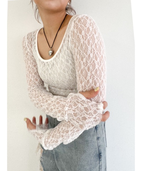 JUMELLE（ジュメロ）の「【前後2way/サムホール付き】flower lace sew（Tシャツ/カットソー・レディース・ホワイト・FREE）」の16枚目の写真