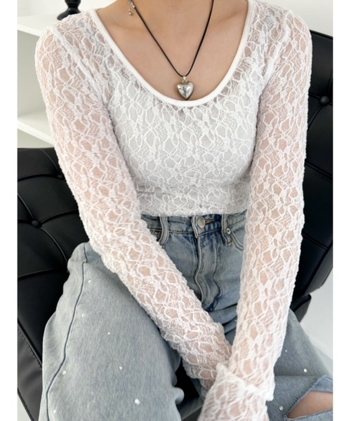 JUMELLE（ジュメロ）の「【前後2way/サムホール付き】flower lace sew（Tシャツ/カットソー・レディース・ホワイト・FREE）」の21枚目の写真