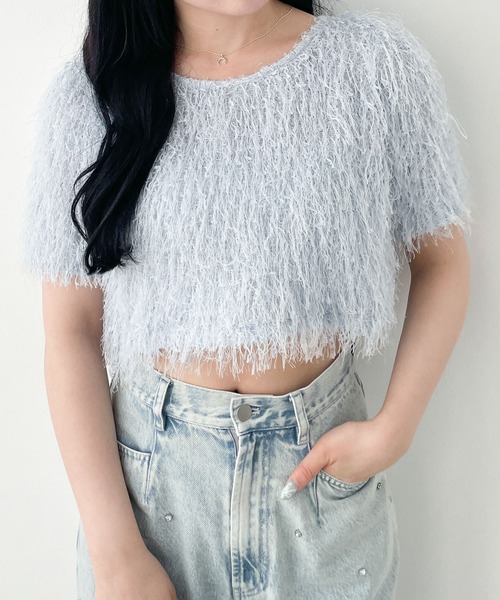 Heather(ヘザー)の「ジャガードカットプルオーバー(半袖) 118690(Tシャツ/カットソー・レディース・ブラック/アイボリー/ブルー・FREE)」の1枚目の写真