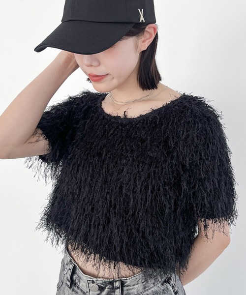 Heather(ヘザー)の「ジャガードカットプルオーバー(半袖) 118690(Tシャツ/カットソー・レディース・ブラック/アイボリー/ブルー・FREE)」の3枚目の写真