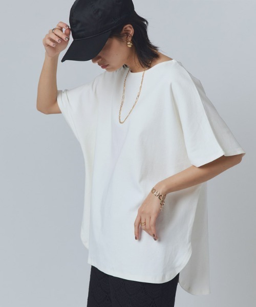 RASW（ラス）の「[RASW]コーマコットンオーバーTシャツ（Tシャツ/カットソー・レディース・オフホワイト/チャコール/ブラック・L/M）」の2枚目の写真