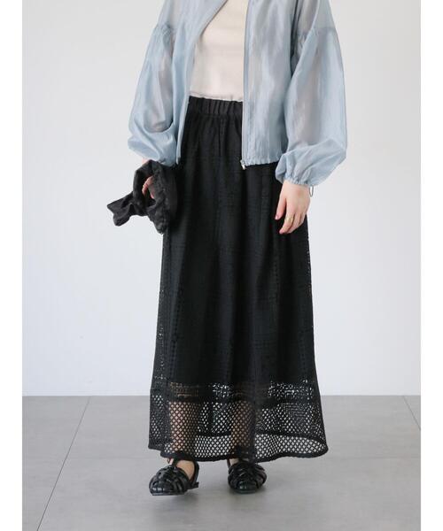 Lugnoncure（ルノンキュール）の「スクエアレースロングスカート（スカート・レディース・ブラック/オフホワイト・F）」の5枚目の写真