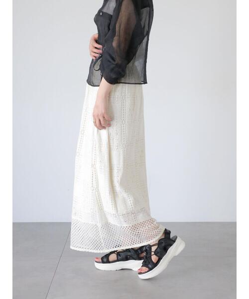 Lugnoncure（ルノンキュール）の「スクエアレースロングスカート（スカート・レディース・ブラック/オフホワイト・F）」の9枚目の写真