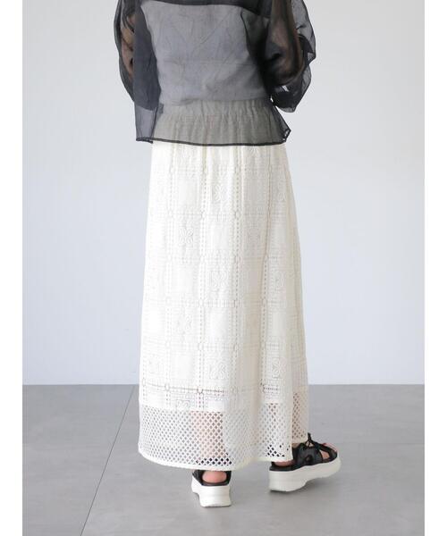 Lugnoncure（ルノンキュール）の「スクエアレースロングスカート（スカート・レディース・ブラック/オフホワイト・F）」の10枚目の写真