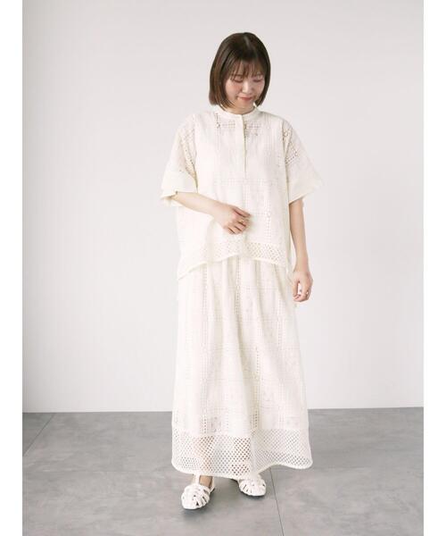 Lugnoncure（ルノンキュール）の「スクエアレースロングスカート（スカート・レディース・ブラック/オフホワイト・F）」の12枚目の写真