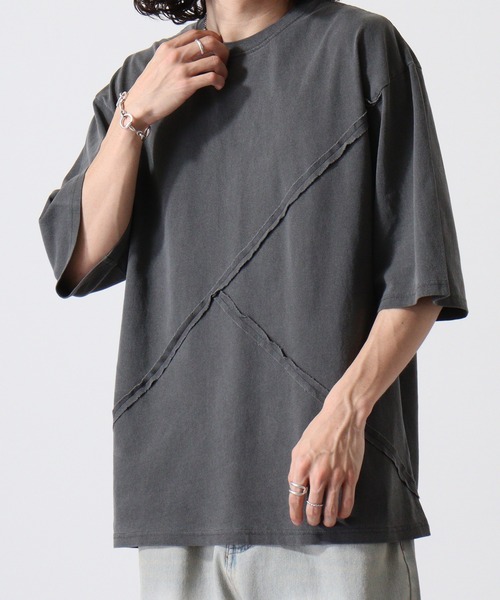 FUNALIVE(ファンアライブ)の「天竺 ピグメント カットオフ切替 クルーネック Tシャツ(Tシャツ/カットソー・メンズ・ブラック/モカ・L/XL/M)」の10枚目の写真