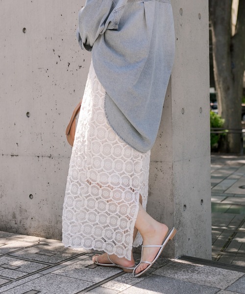 RIVE DROITE（リヴドロワ）の「レースマキシタイトスカート（スカート・レディース・オフホワイト/ブラック・36/38）」の8枚目の写真