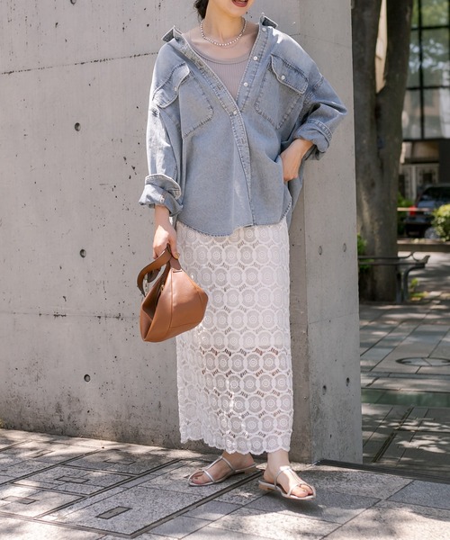 RIVE DROITE（リヴドロワ）の「レースマキシタイトスカート（スカート・レディース・オフホワイト/ブラック・36/38）」の4枚目の写真