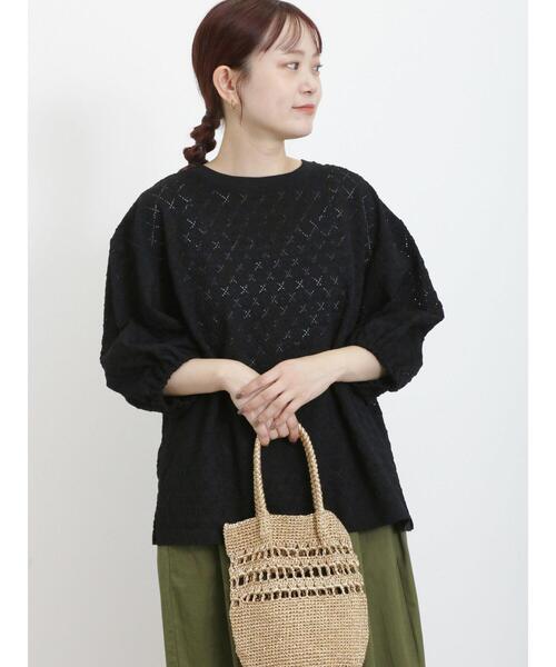 Samansa Mos2（サマンサ モスモス）の「コクーンスリーブレースTシャツ（Tシャツ/カットソー・レディース・ブルー/ブラック/キナリ/オフホワイト・F）」の4枚目の写真