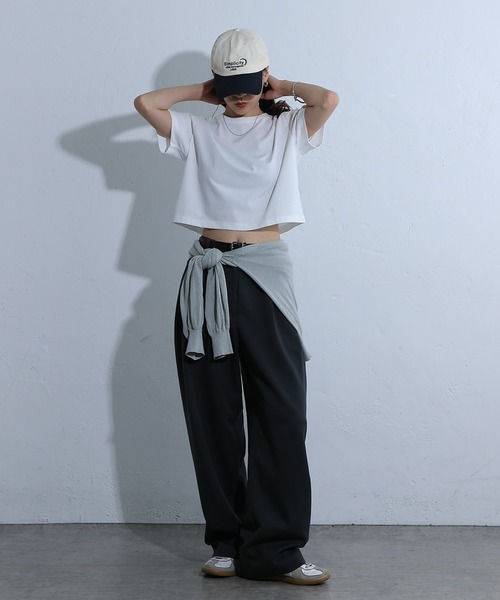 COLONY 2139（コロニートゥーワンスリーナイン）の「バックロゴ刺繍コンパクトTシャツ（Tシャツ/カットソー・レディース・サックスブルー/オフホワイト/ライトグレー/チャコールグレー・FREE）」の12枚目の写真