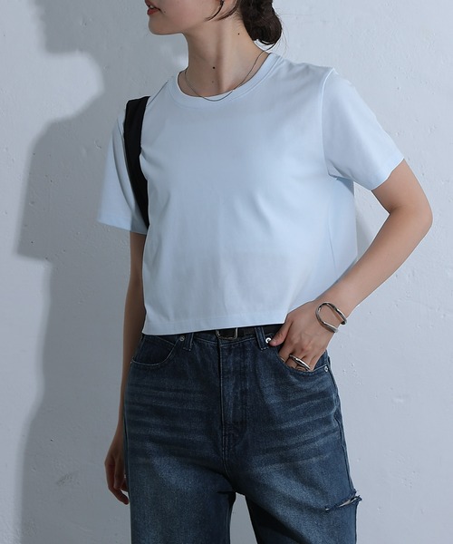 COLONY 2139（コロニートゥーワンスリーナイン）の「バックロゴ刺繍コンパクトTシャツ（Tシャツ/カットソー・レディース・サックスブルー/オフホワイト/ライトグレー/チャコールグレー・FREE）」の17枚目の写真