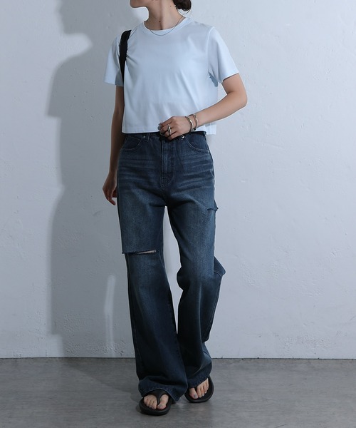 COLONY 2139（コロニートゥーワンスリーナイン）の「バックロゴ刺繍コンパクトTシャツ（Tシャツ/カットソー・レディース・サックスブルー/オフホワイト/ライトグレー/チャコールグレー・FREE）」の19枚目の写真