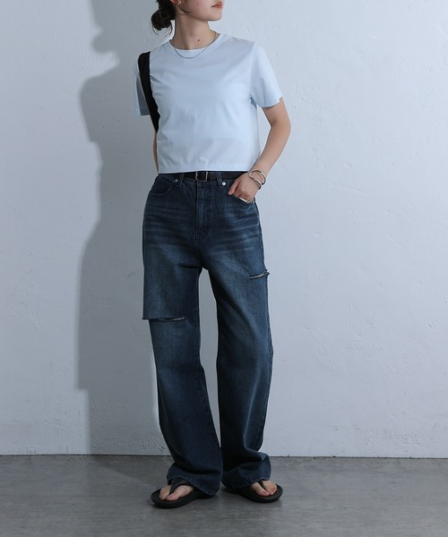 COLONY 2139（コロニートゥーワンスリーナイン）の「バックロゴ刺繍コンパクトTシャツ（Tシャツ/カットソー・レディース・サックスブルー/オフホワイト/ライトグレー/チャコールグレー・FREE）」の20枚目の写真