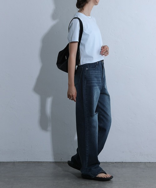 COLONY 2139（コロニートゥーワンスリーナイン）の「バックロゴ刺繍コンパクトTシャツ（Tシャツ/カットソー・レディース・サックスブルー/オフホワイト/ライトグレー/チャコールグレー・FREE）」の21枚目の写真