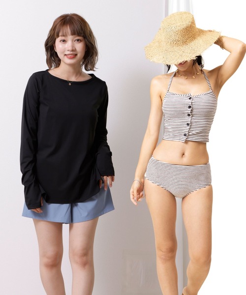 セール】ボーダー レディース水着 4点セット [ラッシュガード ブラ
