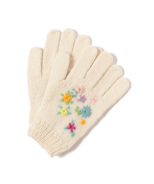 BEAMS BOY（ビームスボーイ）の「手編み フラワー刺繍 グローブ（手袋・レディース・ブラック/チャコールグレー/オフホワイト・ONE SIZE）」の7枚目の写真