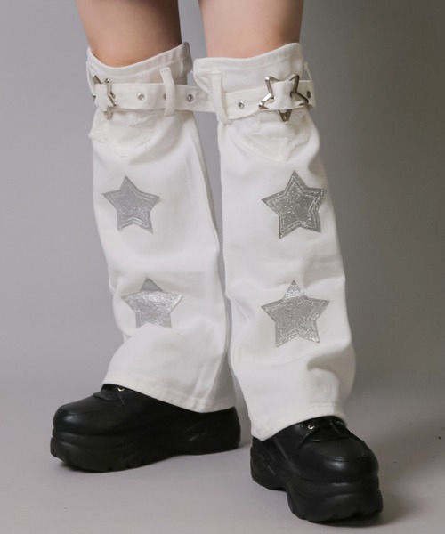 SPINNS(スピンズ)の「2スターデニム レッグカバー(レッグウォーマー・レディース・ホワイト/ブラック・ONESIZE)」の5枚目の写真