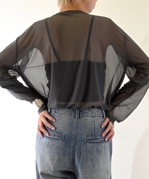 STYLEBLOCK（スタイルブロック）の「パワーメッシュオーバーサイズロンT（Tシャツ/カットソー・レディース・グリーン/ブラウン/アイボリー/ブラック/オフホワイト/グレー・M）」の10枚目の写真
