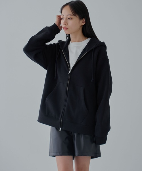 リラックスフィット パーカー L ダークグレー セール】WEGO/リラックスフィットダブルZIPパーカー（スウェット