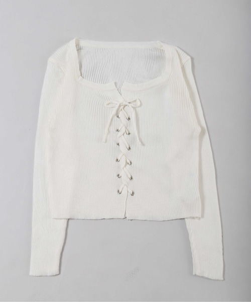 PHILLY（フィリー）の「【PHILLY】レースアップピチトップス（ニット/セーター・レディース・ホワイト/ブラック/グレー・FREE）」の13枚目の写真