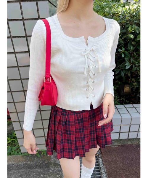 PHILLY（フィリー）の「【PHILLY】レースアップピチトップス（ニット/セーター・レディース・ホワイト/ブラック/グレー・FREE）」の5枚目の写真