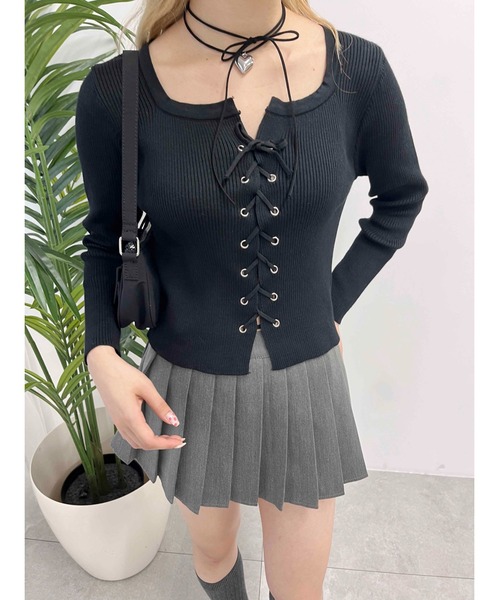 PHILLY（フィリー）の「【PHILLY】レースアップピチトップス（ニット/セーター・レディース・ホワイト/ブラック/グレー・FREE）」の7枚目の写真