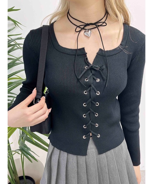 PHILLY（フィリー）の「【PHILLY】レースアップピチトップス（ニット/セーター・レディース・ホワイト/ブラック/グレー・FREE）」の10枚目の写真