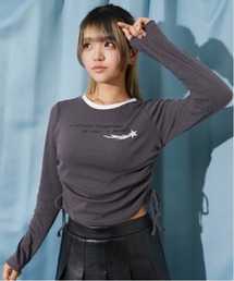 《ロゴ×ドロスト》レディース テレコ長袖Tシャツ クロップド丈 ストリート 春秋