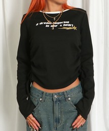 《ロゴ×ドロスト》レディース テレコ長袖Tシャツ クロップド丈 ストリート 春秋