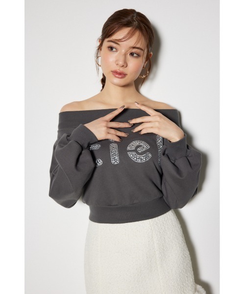 rienda（リエンダ）の「オフショルビッグロゴスウェットトップス 秋服 冬服 トレーナー（スウェット・レディース・ホワイト/ピンク/グレー・FREE）」の4枚目の写真