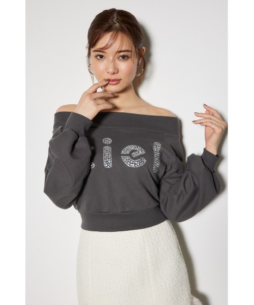 rienda（リエンダ）の「オフショルビッグロゴスウェットトップス 秋服 冬服 トレーナー（スウェット・レディース・ホワイト/ピンク/グレー・FREE）」の5枚目の写真