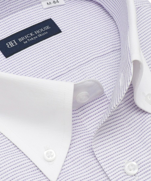TOKYO SHIRTS（トウキョウシャツ）の「透け防止 形態安定ノーアイロン クレリックボタンダウン 長袖ビジネスワイシャツ（ビジネスシャツ・メンズ・パープル・首回り39cm-裄丈80cm/首回り39cm-裄丈84cm/首回り41cm-裄丈82cm/首回り41cm-裄丈86cm/首回り42cm-裄丈82cm/首回り42cm-裄丈86cm/首回り43cm-裄丈82cm/首回り43cm-裄丈86cm/首回り37cm-裄丈80cm/首回り37cm-裄丈84cm）」の2枚目の写真