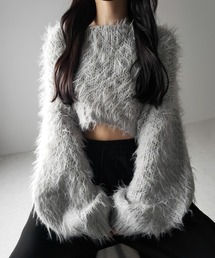 【 選べる6色展開 】フラッフィーシャギールーズショートニット / fluffy shaggy loose short knit