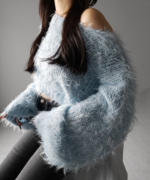 me+em select(ミームセレクト)の「【 選べる6色展開 】フラッフィーシャギールーズショートニット / fluffy shaggy loose short knit(ニット/セーター・レディース・ピンク/ホワイト/ベージュ/ブラック/ブルー/グレー・FREE)」の13枚目の写真