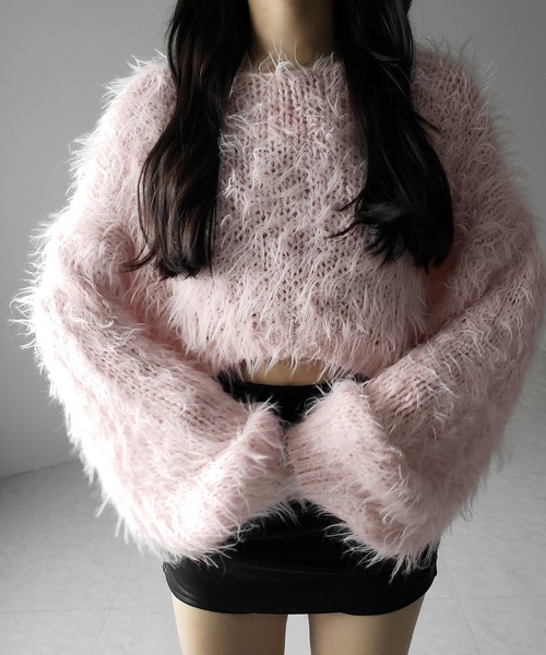 me+em select(ミームセレクト)の「【 選べる6色展開 】フラッフィーシャギールーズショートニット / fluffy shaggy loose short knit(ニット/セーター・レディース・ピンク/ホワイト/ベージュ/ブラック/ブルー/グレー・FREE)」の19枚目の写真