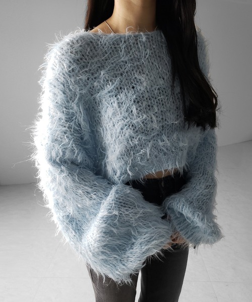 me+em select(ミームセレクト)の「【 選べる6色展開 】フラッフィーシャギールーズショートニット / fluffy shaggy loose short knit(ニット/セーター・レディース・ピンク/ホワイト/ベージュ/ブラック/ブルー/グレー・FREE)」の10枚目の写真