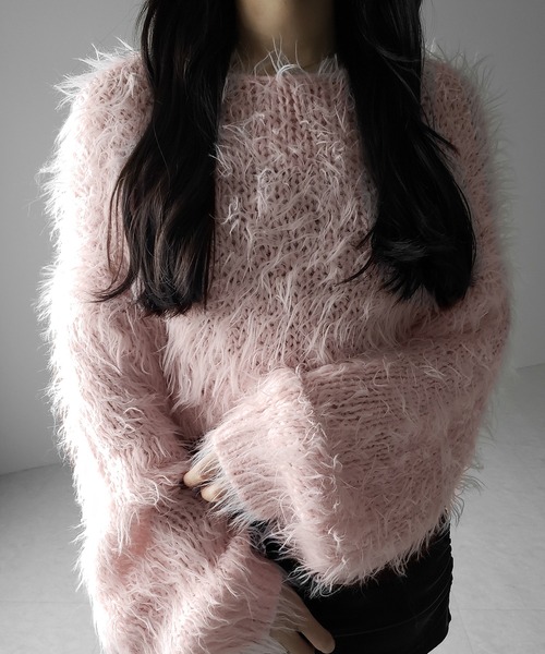 me+em select(ミームセレクト)の「【 選べる6色展開 】フラッフィーシャギールーズショートニット / fluffy shaggy loose short knit(ニット/セーター・レディース・ピンク/ホワイト/ベージュ/ブラック/ブルー/グレー・FREE)」の16枚目の写真