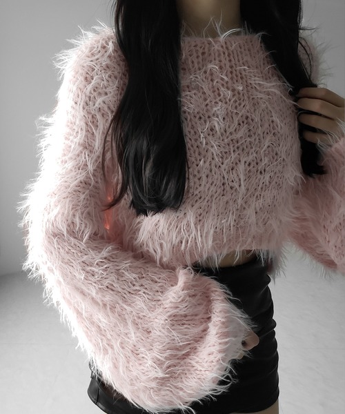 me+em select(ミームセレクト)の「【 選べる6色展開 】フラッフィーシャギールーズショートニット / fluffy shaggy loose short knit(ニット/セーター・レディース・ピンク/ホワイト/ベージュ/ブラック/ブルー/グレー・FREE)」の17枚目の写真