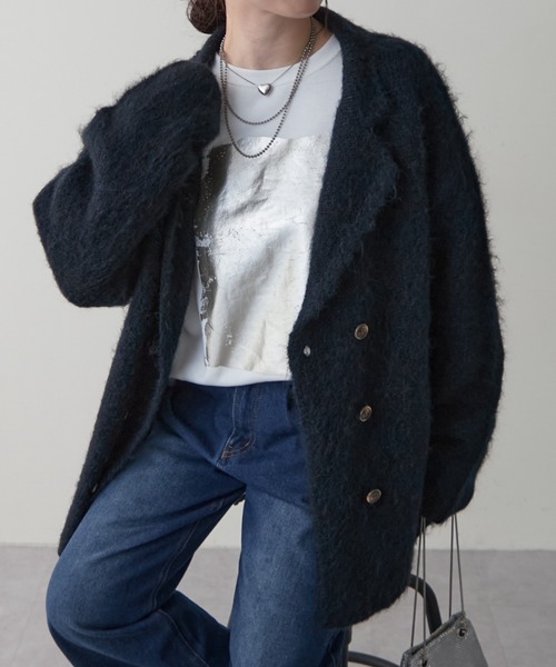 NUNIFE(ユニフィー)の「【UNISEX】ニットジャケット(テーラードジャケット・レディース・ブラウン/ネイビー/スミクロ・FREE)」の1枚目の写真
