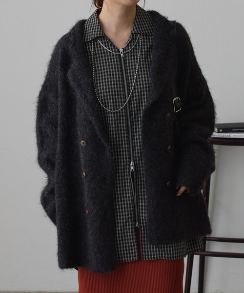NUNIFE(ユニフィー)の「【UNISEX】ニットジャケット(テーラードジャケット・レディース・ブラウン/ネイビー/スミクロ・FREE)」の2枚目の写真