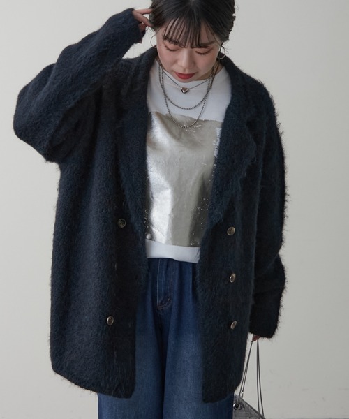 NUNIFE(ユニフィー)の「【UNISEX】ニットジャケット(テーラードジャケット・レディース・ブラウン/ネイビー/スミクロ・FREE)」の4枚目の写真