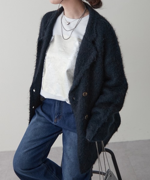 NUNIFE(ユニフィー)の「【UNISEX】ニットジャケット(テーラードジャケット・レディース・ブラウン/ネイビー/スミクロ・FREE)」の5枚目の写真