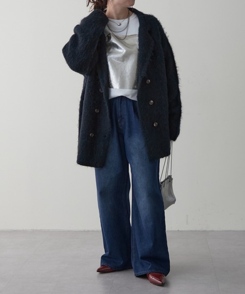 NUNIFE(ユニフィー)の「【UNISEX】ニットジャケット(テーラードジャケット・レディース・ブラウン/ネイビー/スミクロ・FREE)」の6枚目の写真