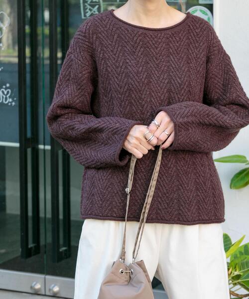 FORK&SPOON（フォークアンドスプーン）の「FORK&SPOON　ヘリンボーンニットプルオーバー（ニット/セーター・レディース・チャコールグレー/グレー/ブラウン・1）」の3枚目の写真