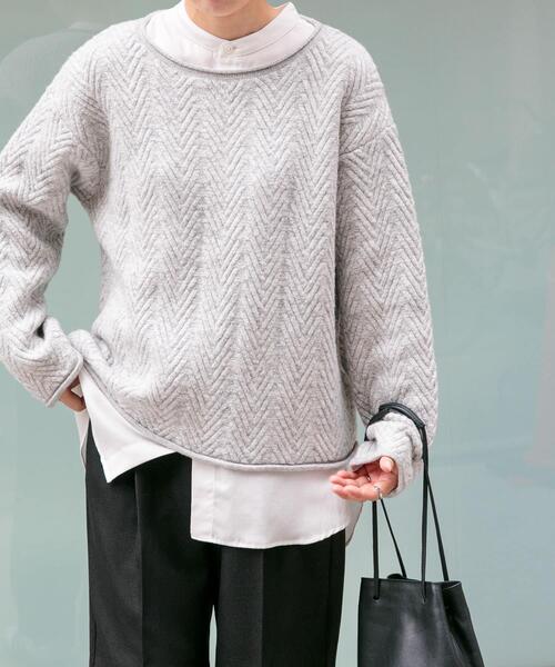 FORK&SPOON（フォークアンドスプーン）の「FORK&SPOON　ヘリンボーンニットプルオーバー（ニット/セーター・レディース・チャコールグレー/グレー/ブラウン・1）」の4枚目の写真